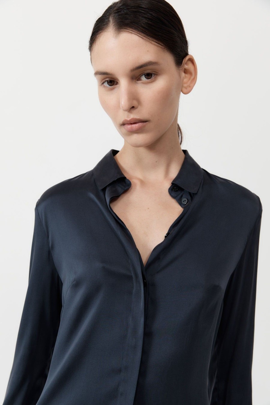 ST. AGNI Soft Silk Shirt - Inkwell | Tops