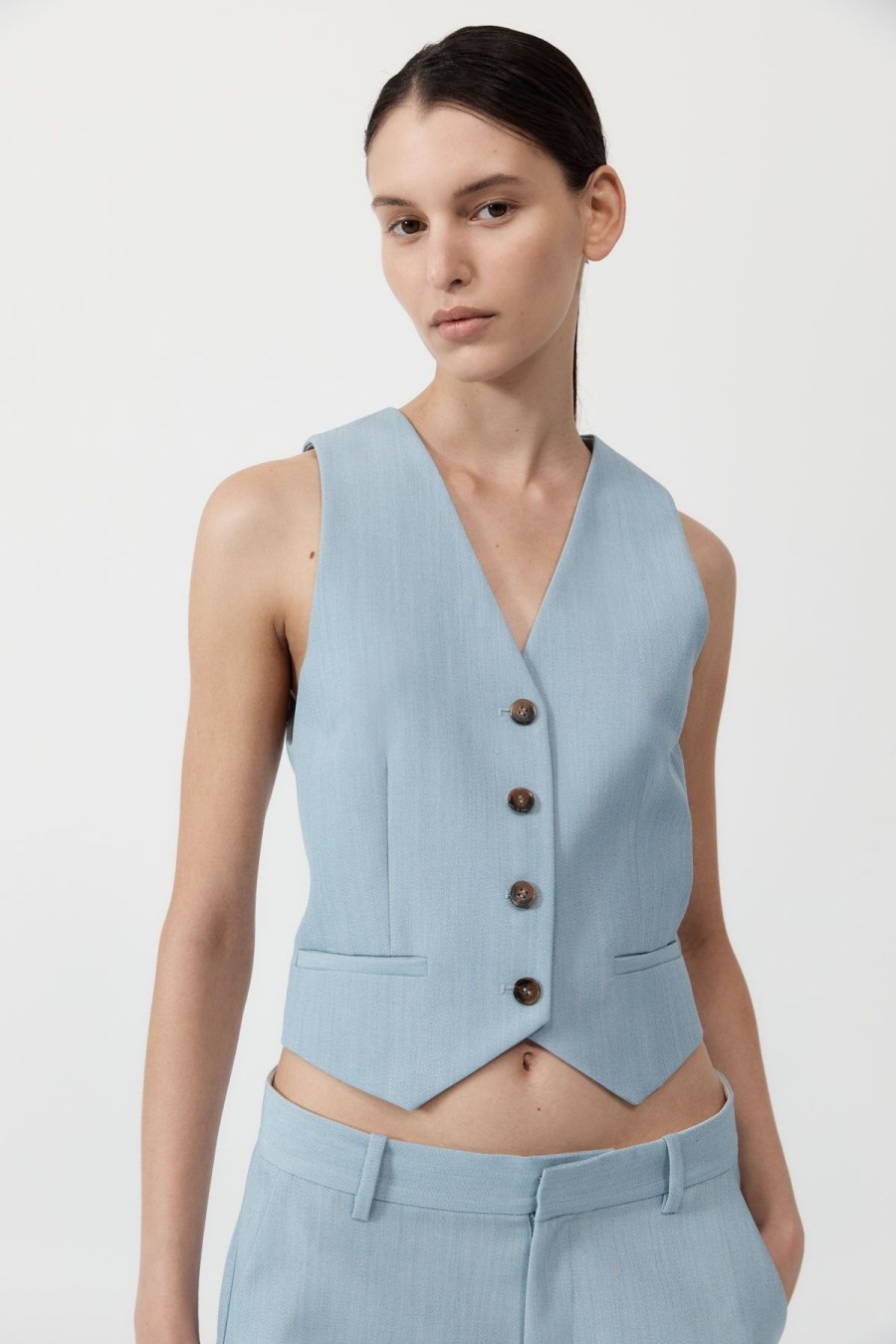 ST. AGNI Carter Vest - Stone Blue | Tailoring