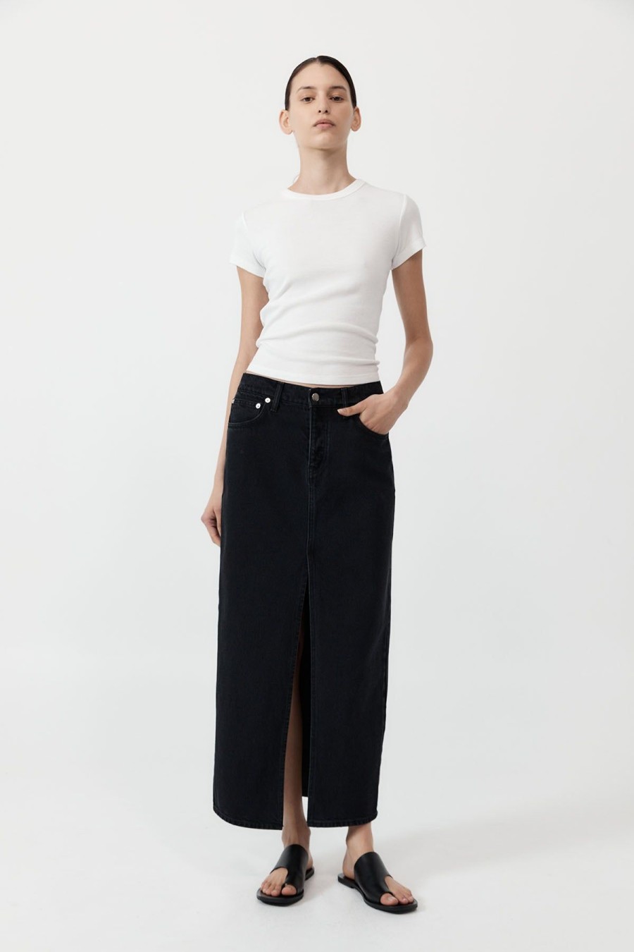 ST. AGNI Denim Maxi Skirt - Washed Black | Skirts