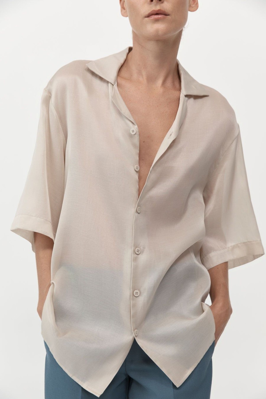 ST. AGNI Relaxed Collar Shirt - Birch | Tops