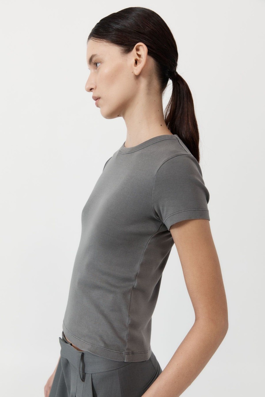 ST. AGNI Organic Cotton Baby Tee - Pewter Grey | Tops