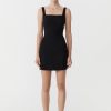 ST. AGNI Linen Square Neck Mini Dress - Black | Dresses