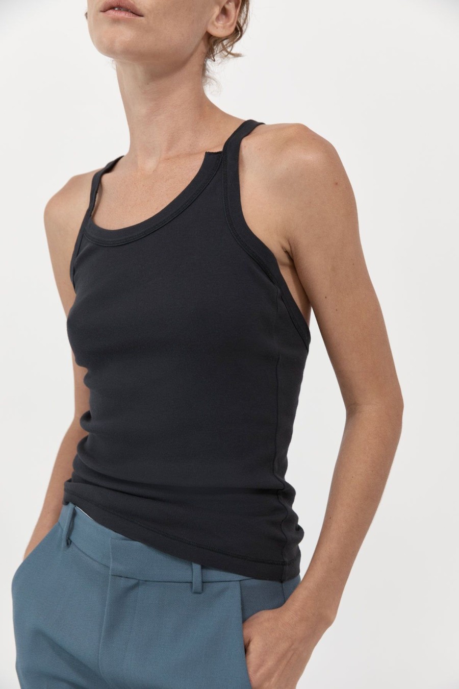 ST. AGNI Organic Cotton Abstract Singlet - Black | Tops