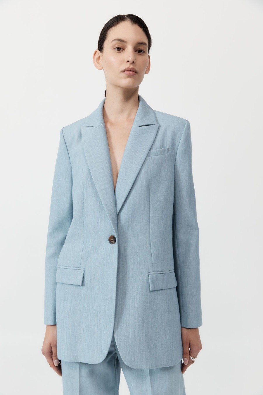 ST. AGNI Single Button Tailored Blazer - Stone Blue | Tailoring