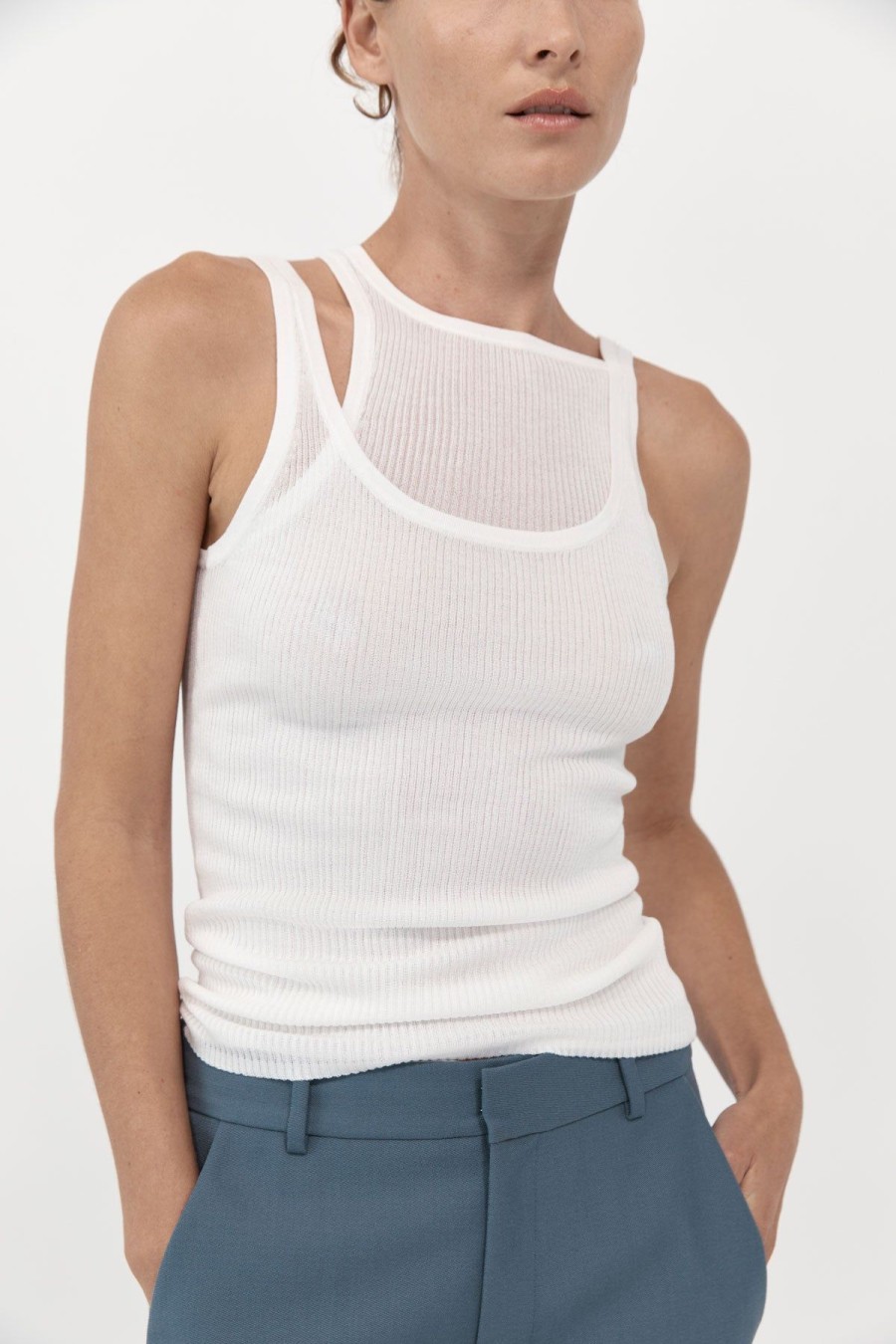 ST. AGNI Double Layer Knit Singlet - White | Basics