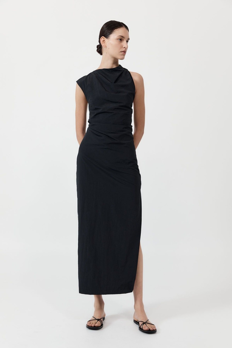 ST. AGNI Asymm Tuck Dress - Black | Dresses