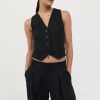 ST. AGNI Tailored Linen Vest - Black | Tops