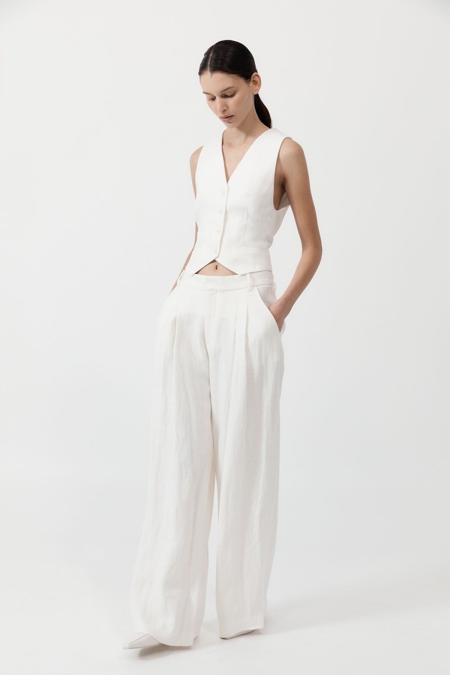 ST. AGNI Tailored Linen Pants - Ivory | Pants