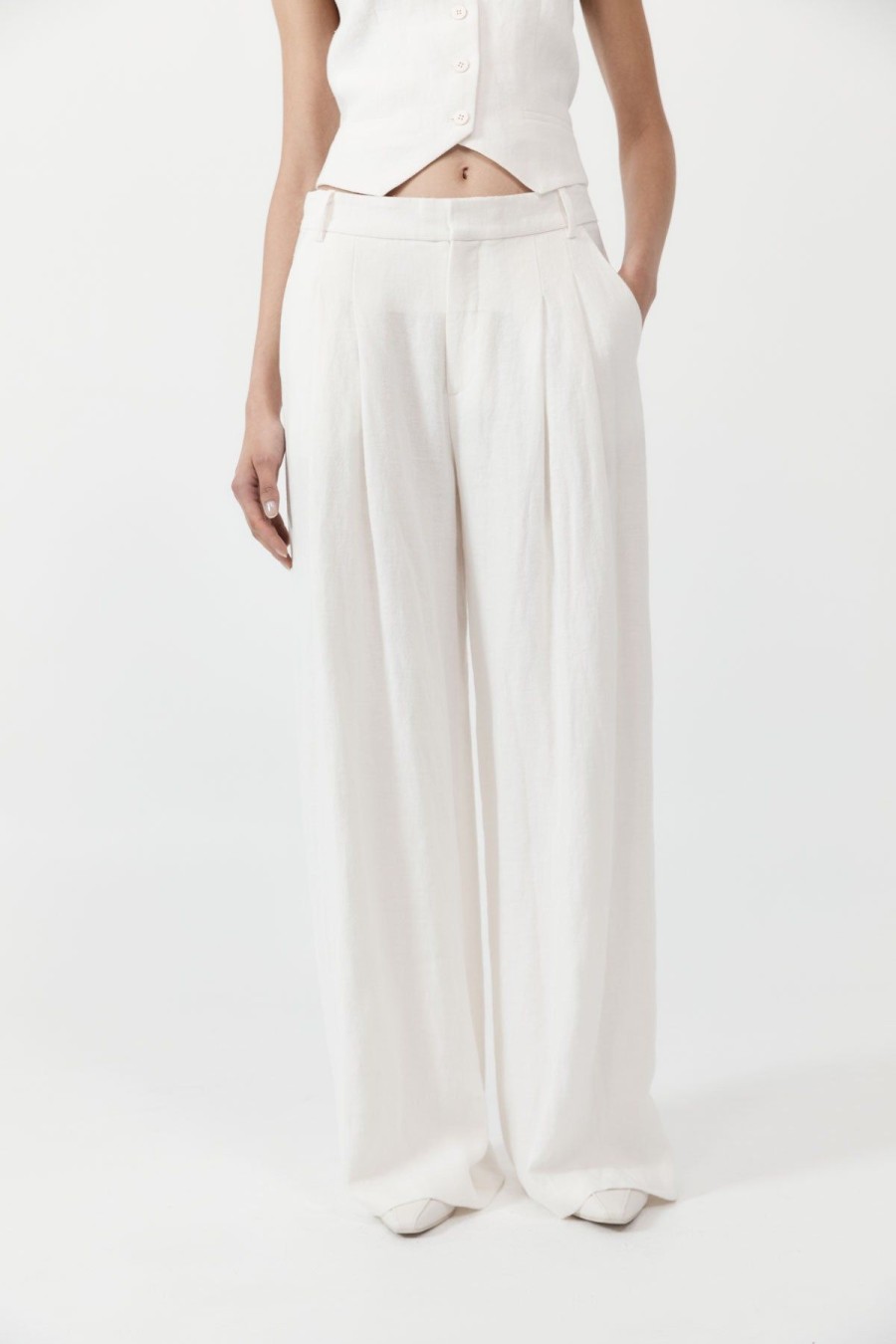 ST. AGNI Tailored Linen Pants - Ivory | Pants