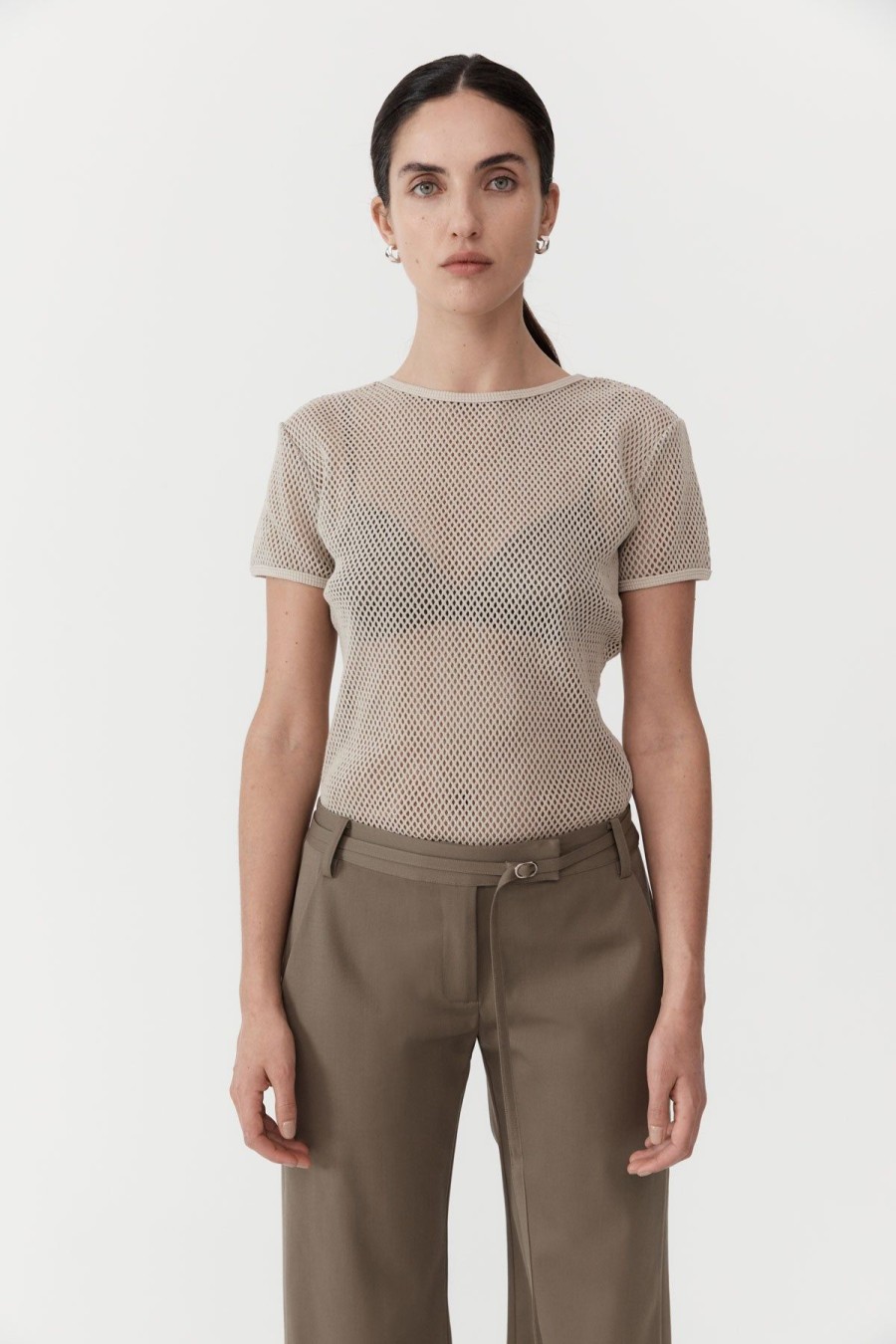 ST. AGNI Mesh Short Sleeve Tee - Aloe | Knitwear