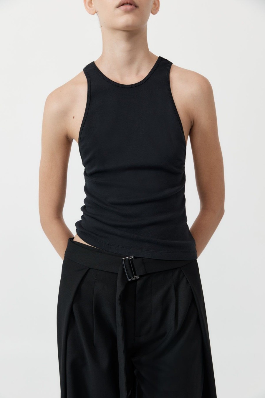 ST. AGNI Organic Cotton V Back Tank - Black | Singlets