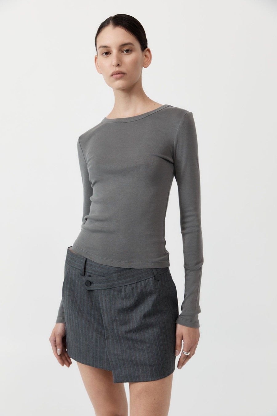 ST. AGNI Organic Cotton Long Sleeve Top - Pewter Grey | Basics