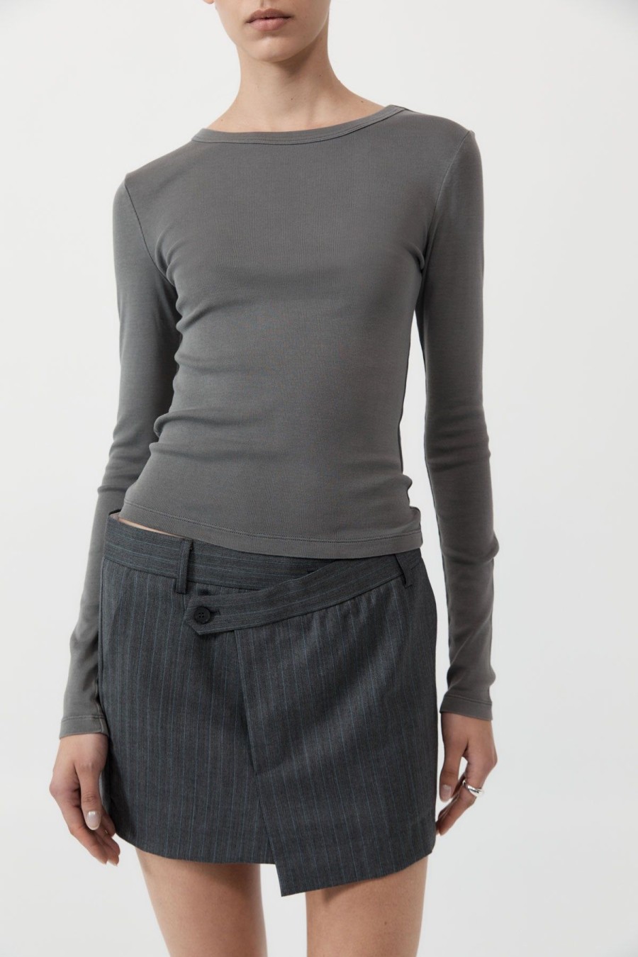 ST. AGNI Organic Cotton Long Sleeve Top - Pewter Grey | Basics