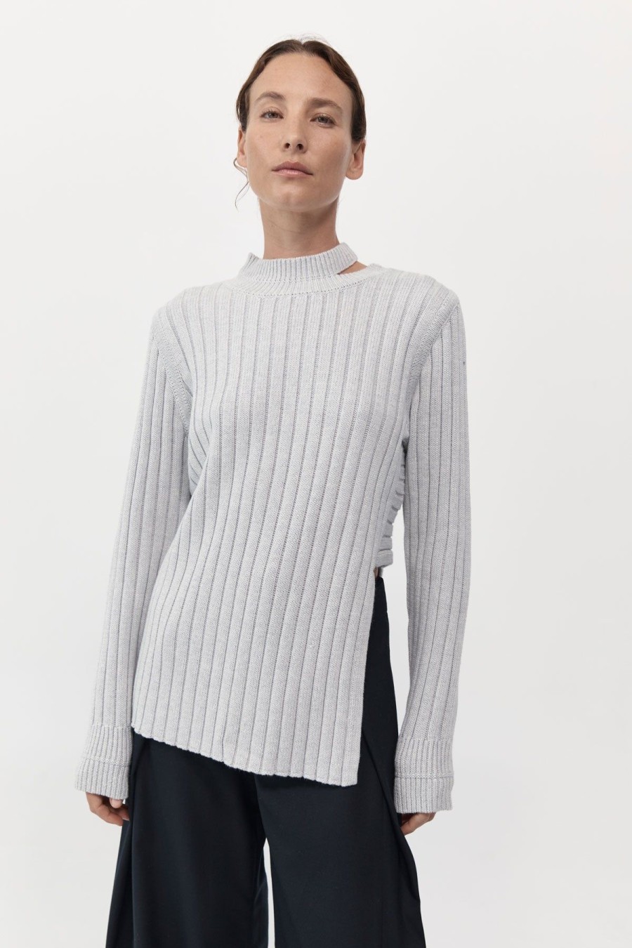 ST. AGNI Deconstructed Rib Knit Jumper - Soft Grey | Knitwear