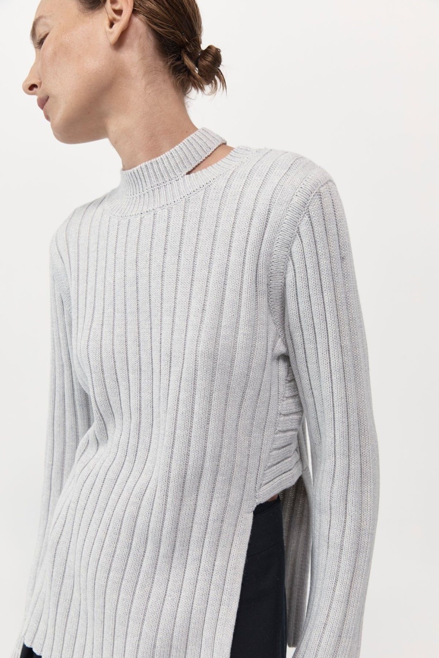 ST. AGNI Deconstructed Rib Knit Jumper - Soft Grey | Knitwear