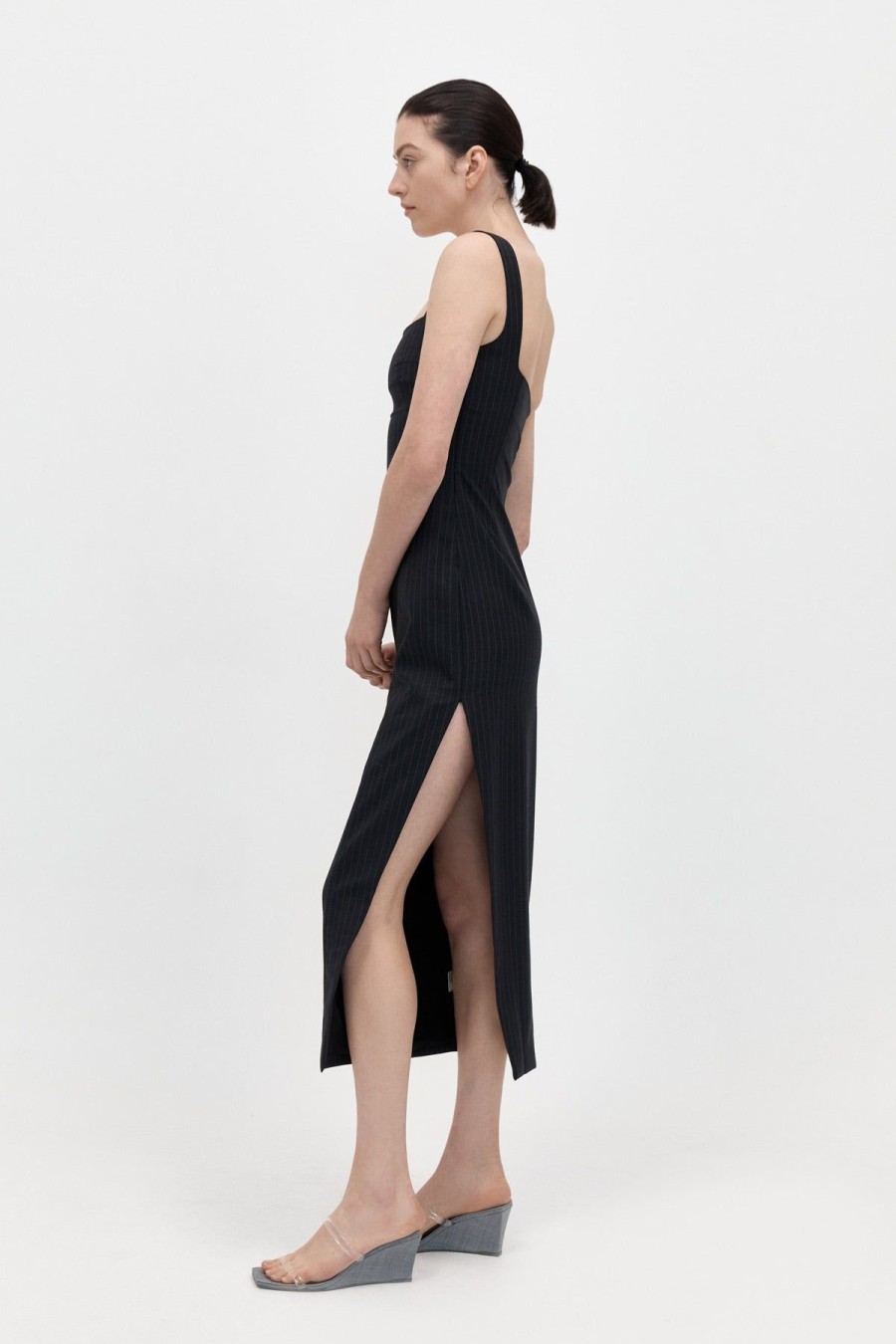 ST. AGNI Pinstripe Midi Dress - Black | Tailoring