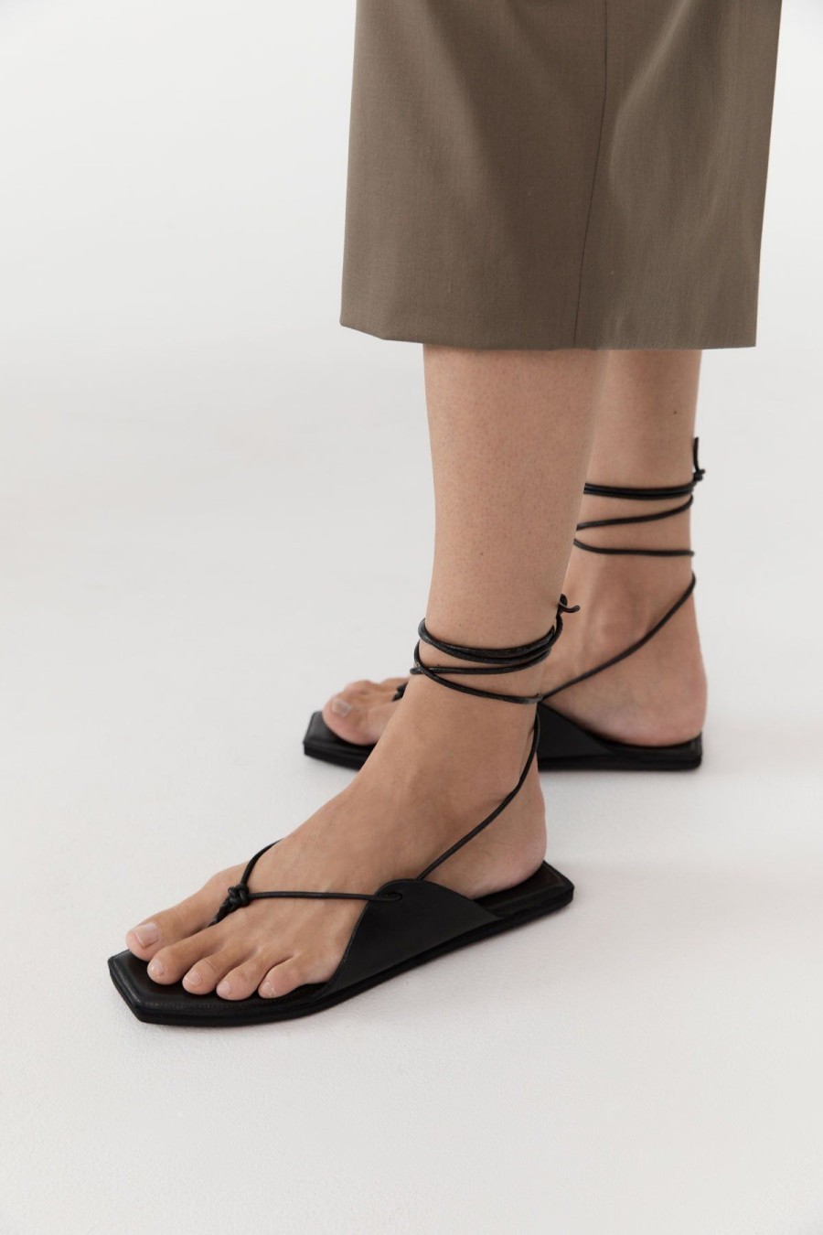 ST. AGNI Tie Up Sandal - Black | Sandals