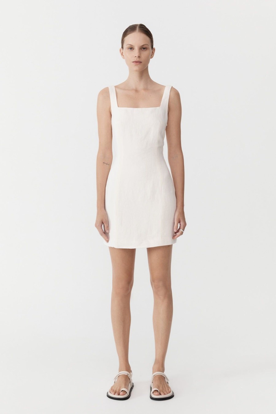 ST. AGNI Linen Square Neck Mini Dress - Ivory | Tailoring