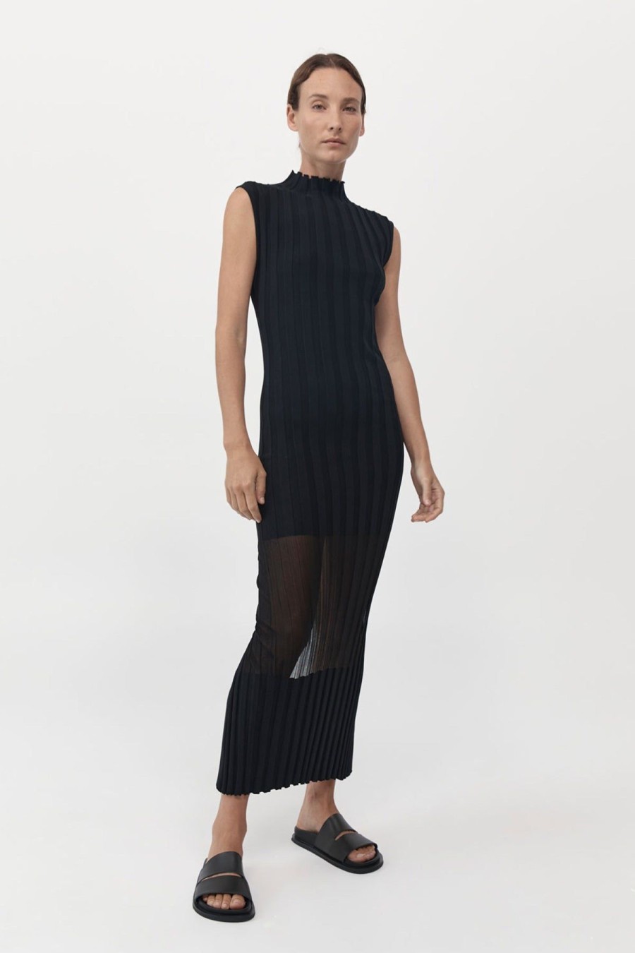 ST. AGNI Fine Pleat Knit Dress - Black | Knitwear