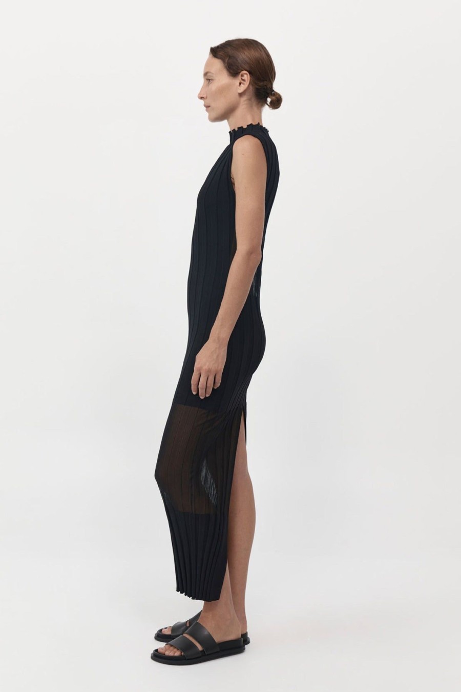 ST. AGNI Fine Pleat Knit Dress - Black | Knitwear