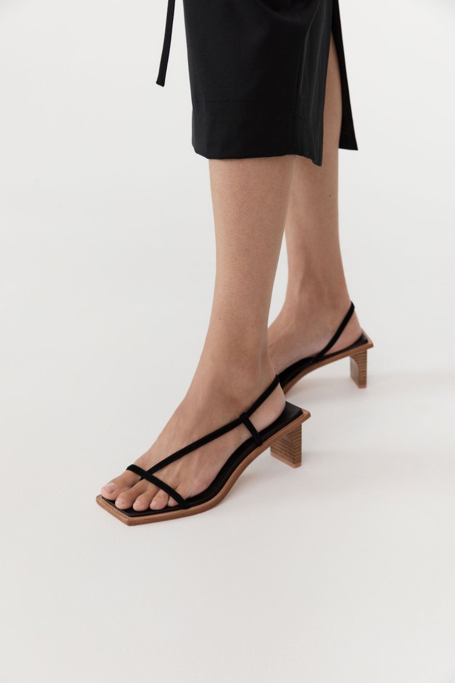 ST. AGNI Suede Strap Heel - Black | Heels