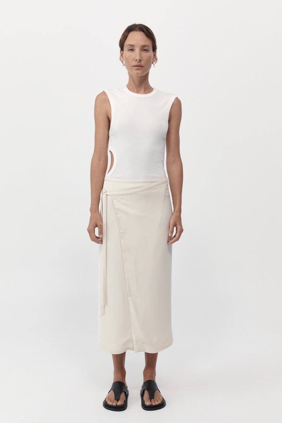 ST. AGNI Midi Wrap Skirt - Cool White | Skirts