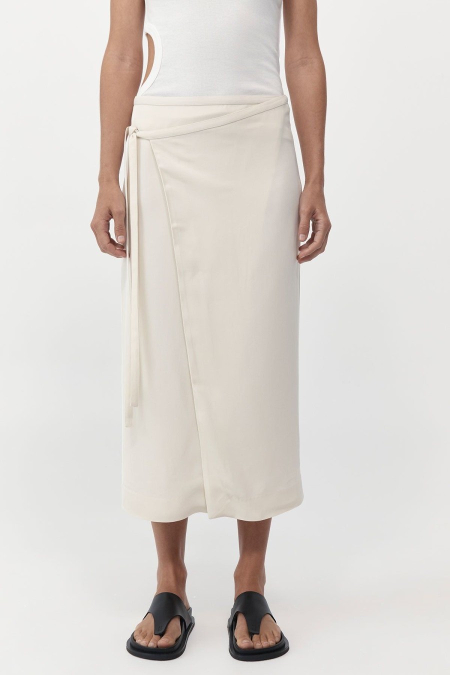 ST. AGNI Midi Wrap Skirt - Cool White | Skirts