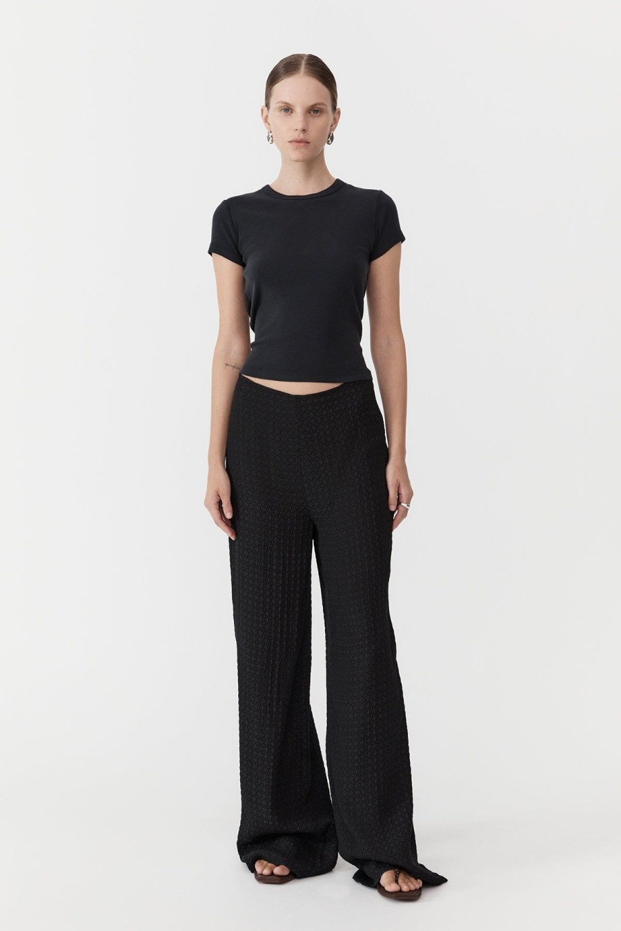 ST. AGNI Textured Silk Pants - Black | Pants