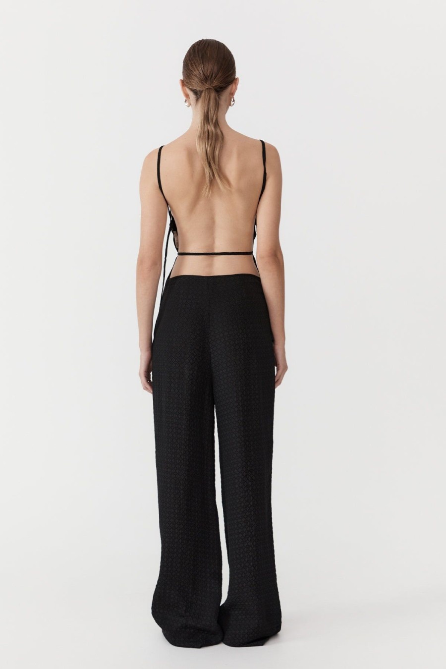 ST. AGNI Textured Silk Pants - Black | Pants