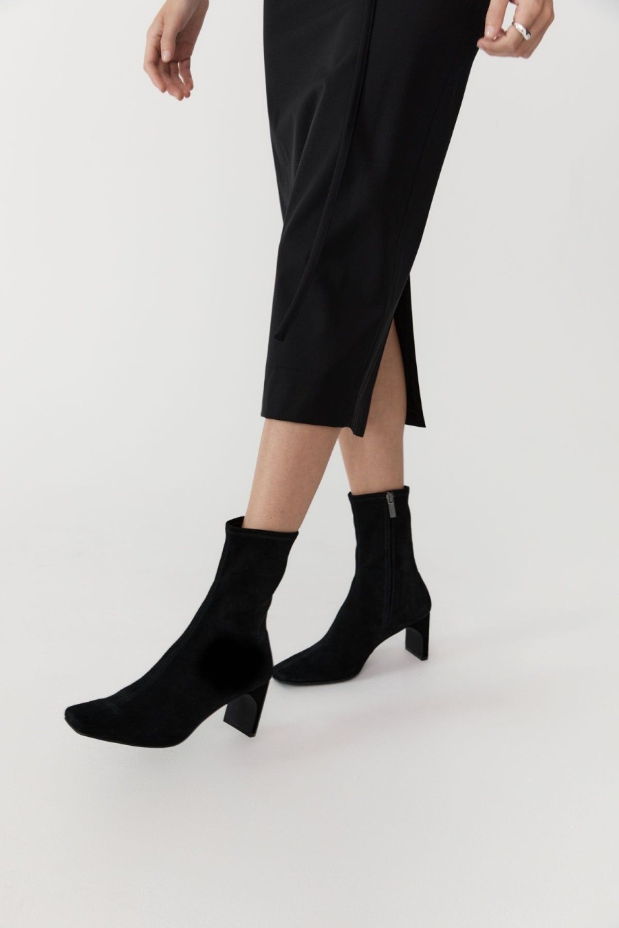 ST. AGNI Suede Ankle Boot - Black | Heels