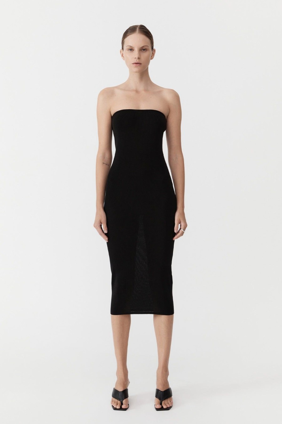 ST. AGNI 90s Strapless Knit Midi Dress - Black | Knitwear