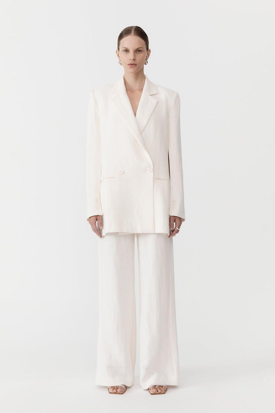 ST. AGNI Linen Split Sleeve Blazer - Ivory | Tailoring