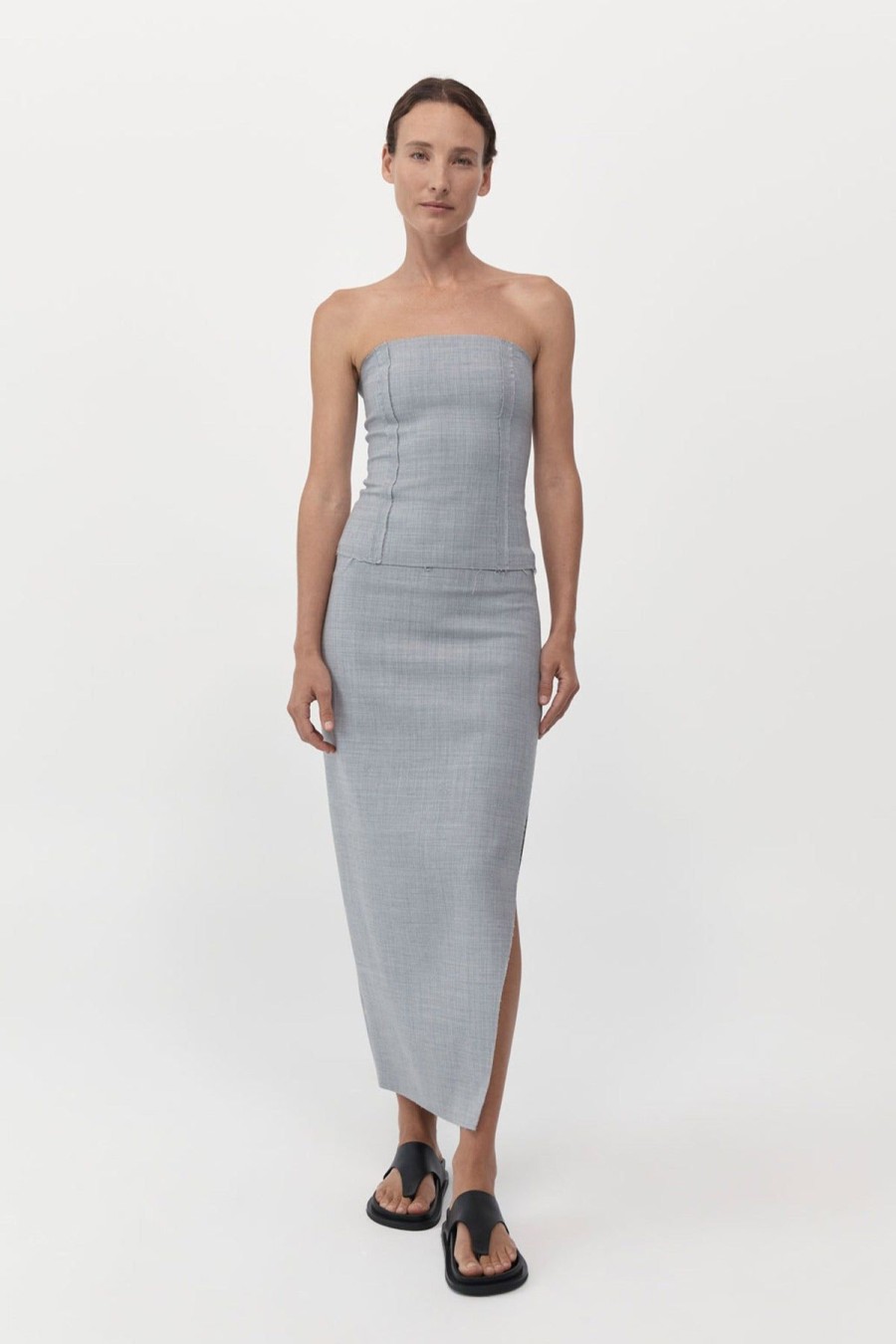 ST. AGNI Raw Hem Midi Skirt - Grey Heather | Skirts