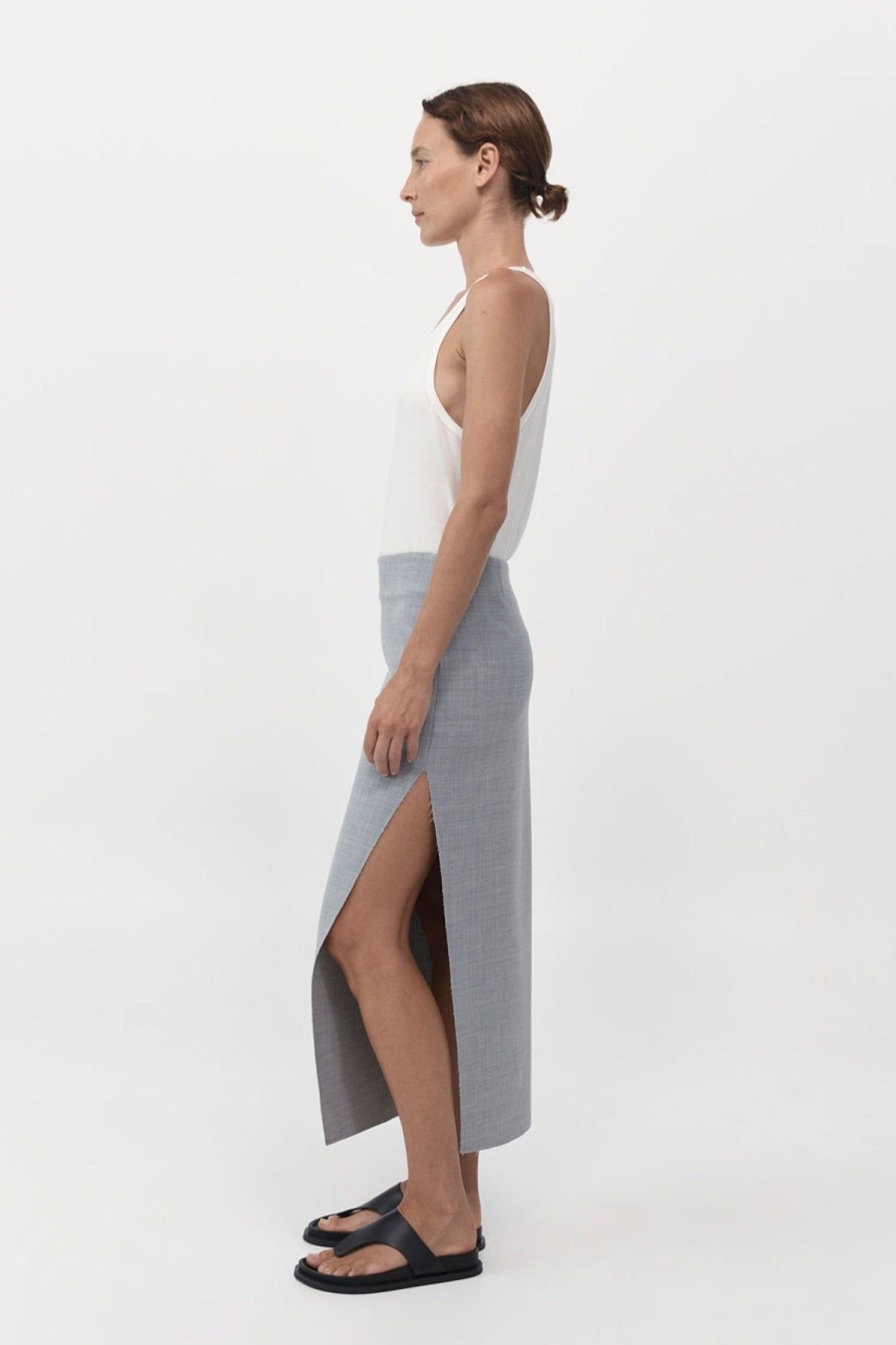 ST. AGNI Raw Hem Midi Skirt - Grey Heather | Skirts