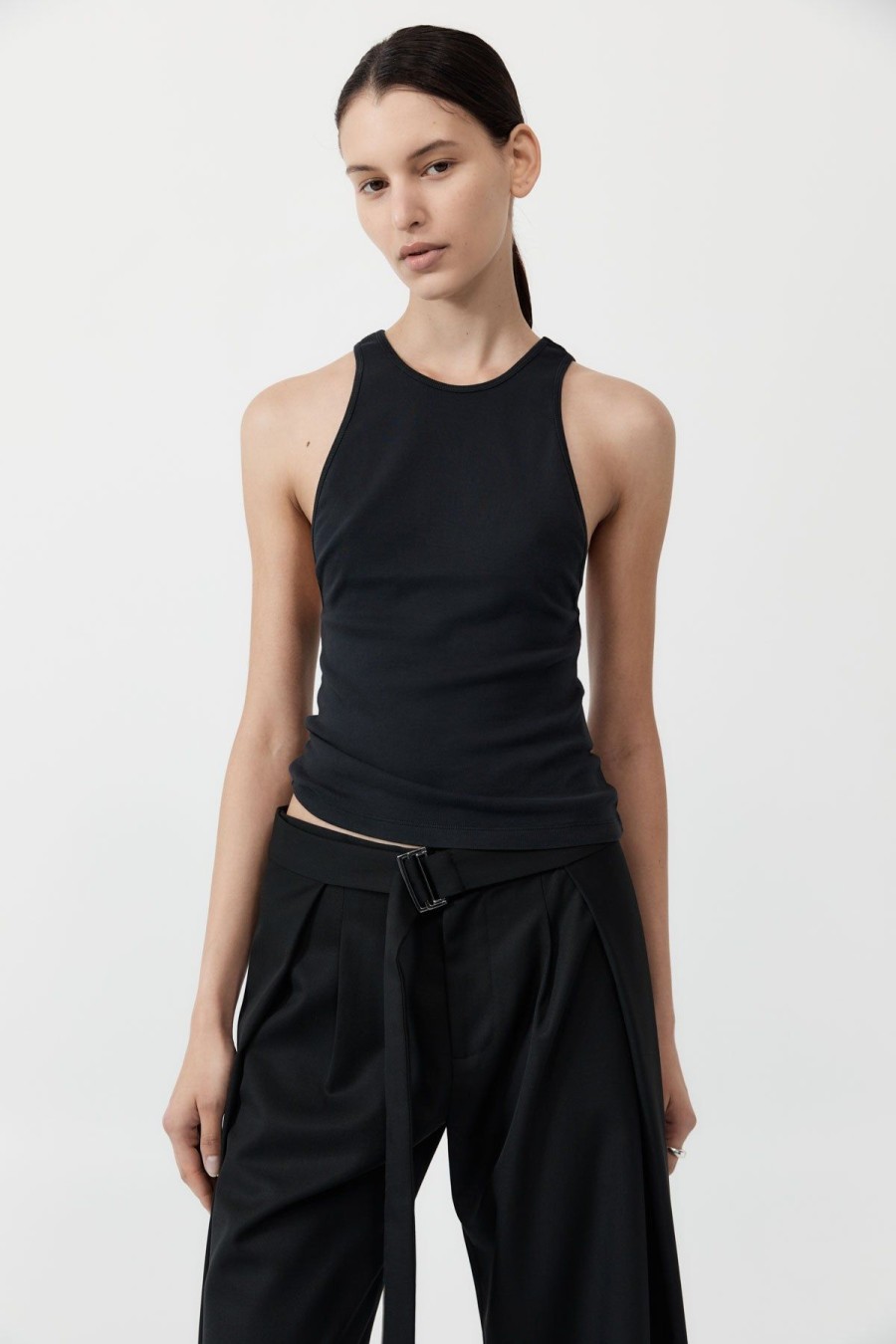 ST. AGNI Organic Cotton V Back Tank - Black | Uni