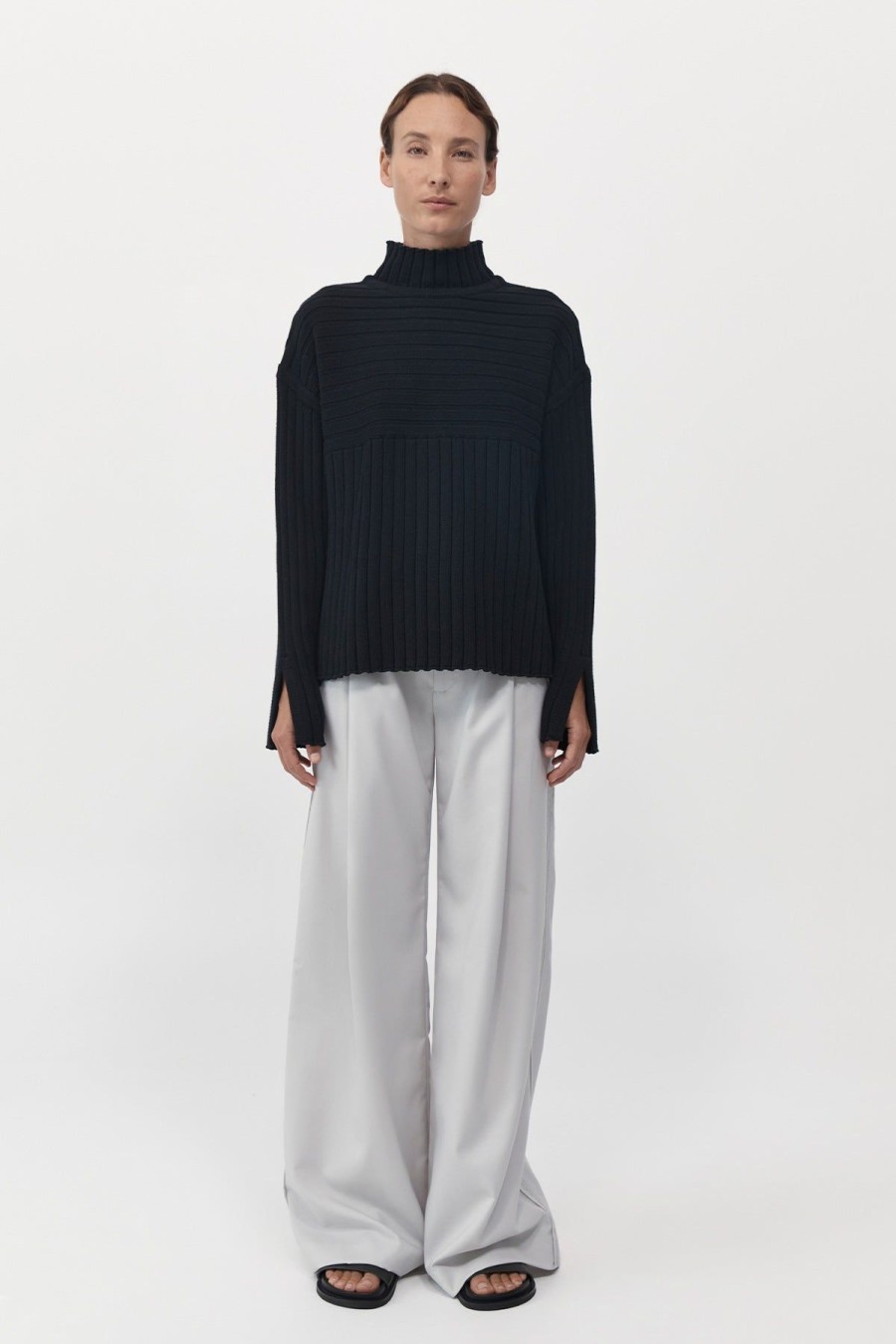 ST. AGNI Mock Neck Rib Knit Jumper - Black | Jumpers