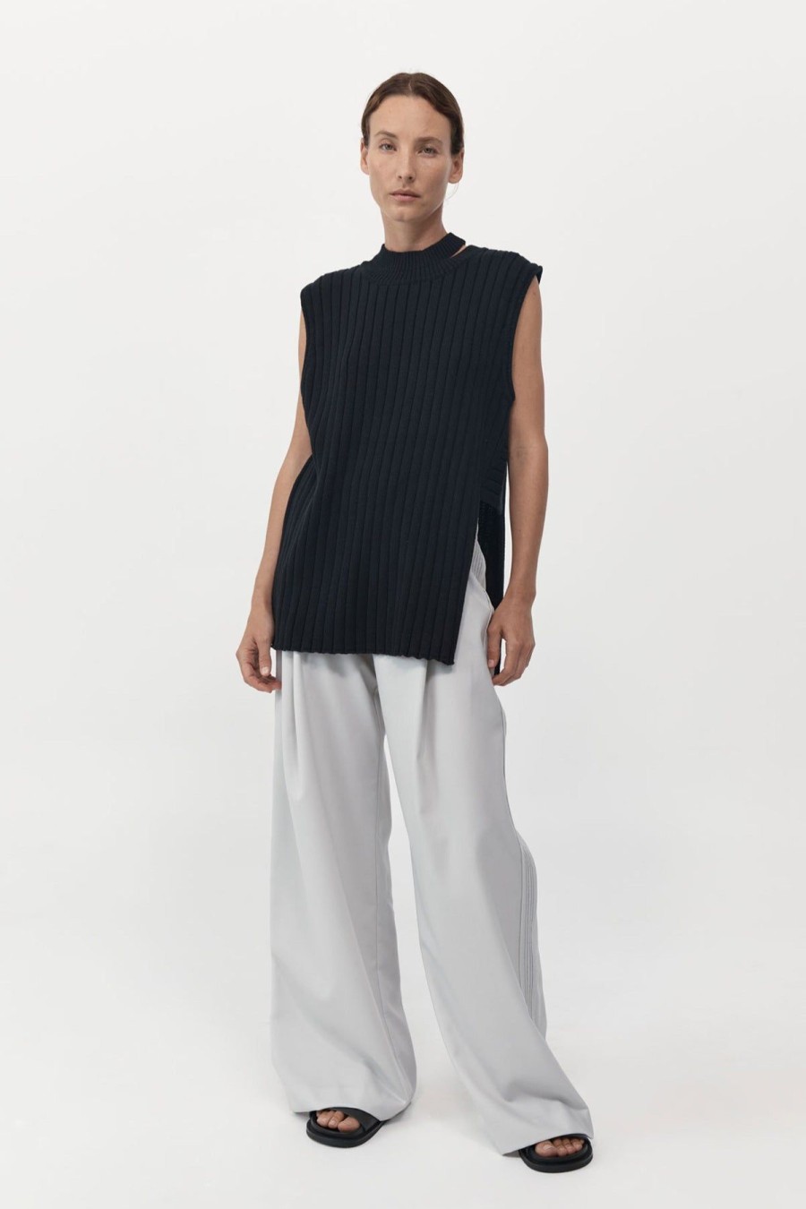 ST. AGNI Deconstructed Rib Knit Tunic - Black | Knitwear