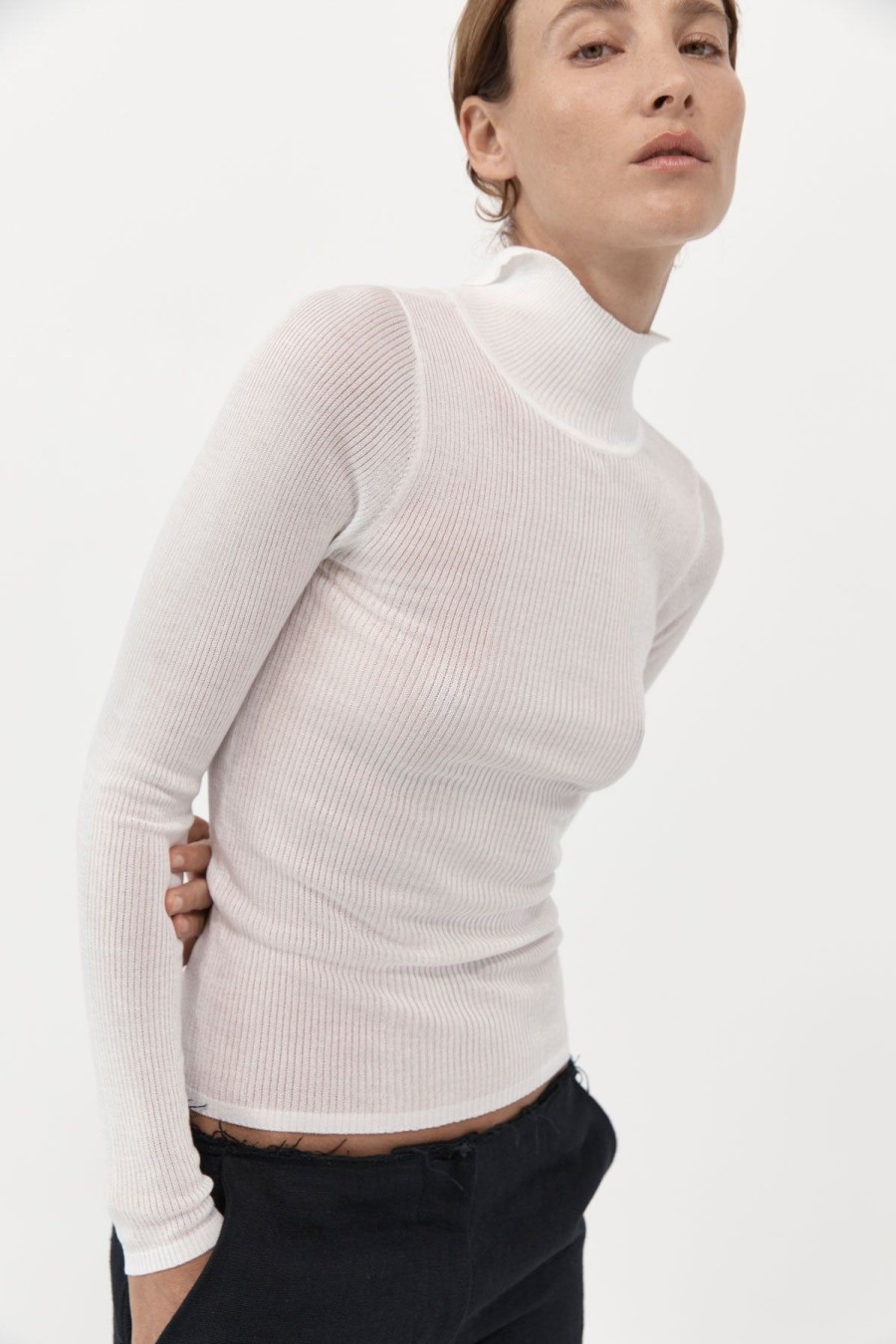 ST. AGNI Second Skin Knit Top - White | Knitwear