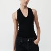 ST. AGNI Plunge Neck Knit Top - Black | Singlets