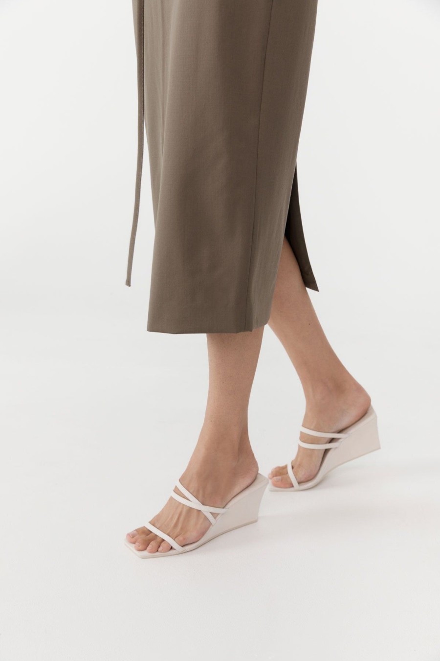 ST. AGNI Cross Strap Wedge - Ivory | Heels