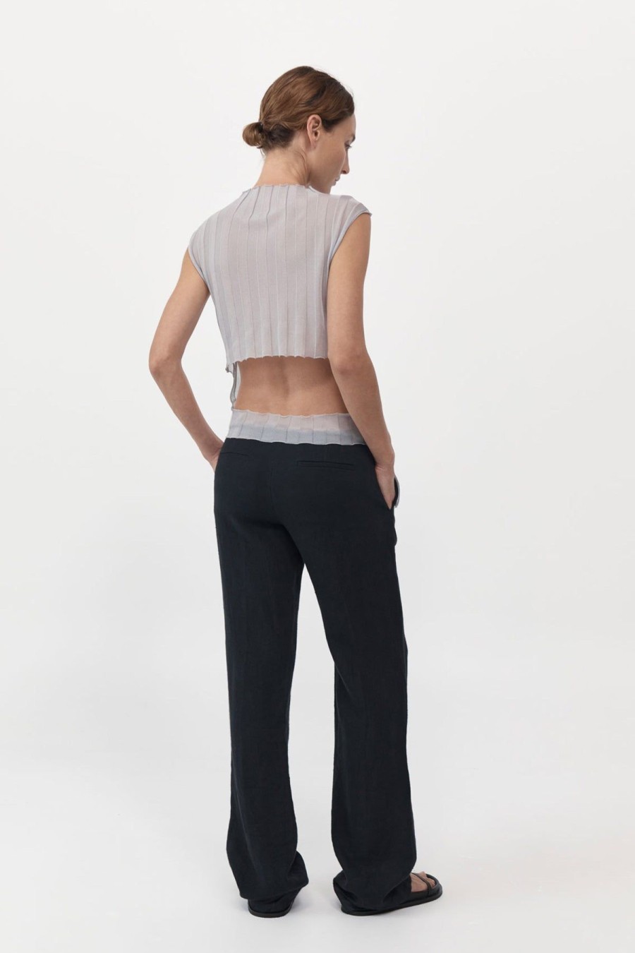 ST. AGNI Fine Pleat Knit Top - Silver | Tops