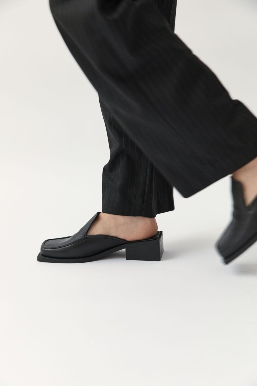 ST. AGNI Square Toe Mule - Black | Heels