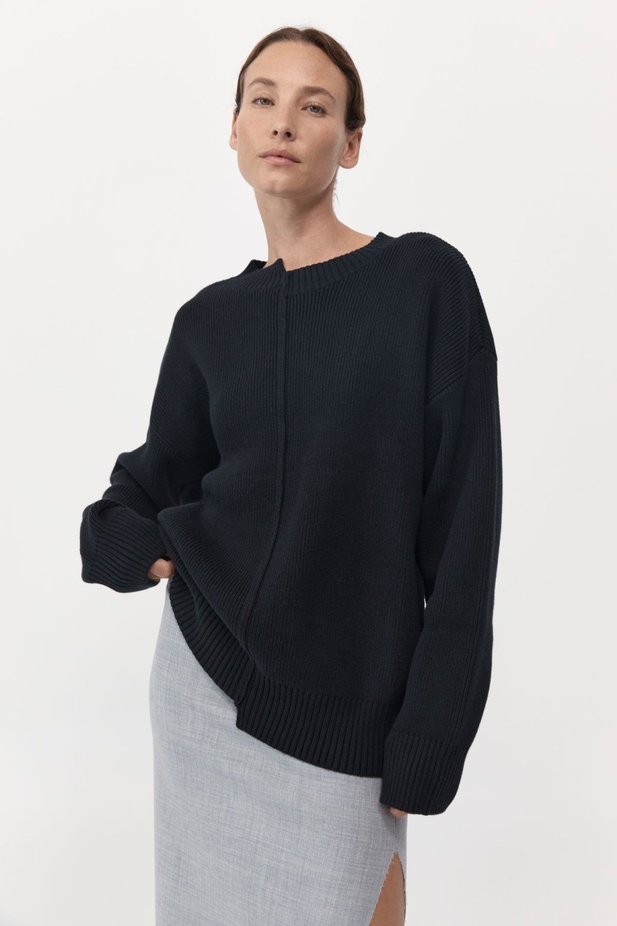 ST. AGNI Deconstructed Pullover - Black | Knitwear