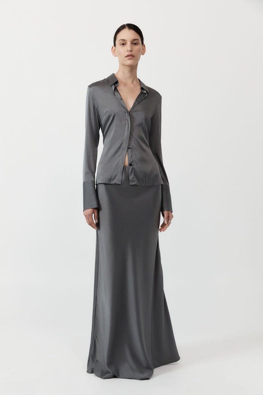 ST. AGNI Soft Silk Maxi Skirt - Pewter Grey | Skirts