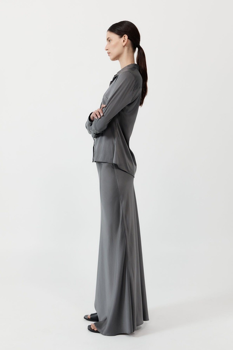 ST. AGNI Soft Silk Maxi Skirt - Pewter Grey | Skirts