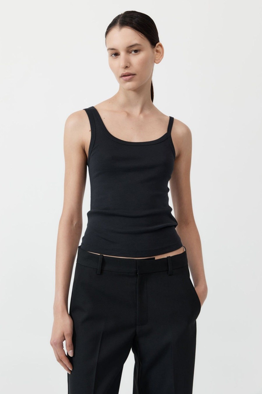 ST. AGNI Organic Cotton Asymm Tank - Black | Tops