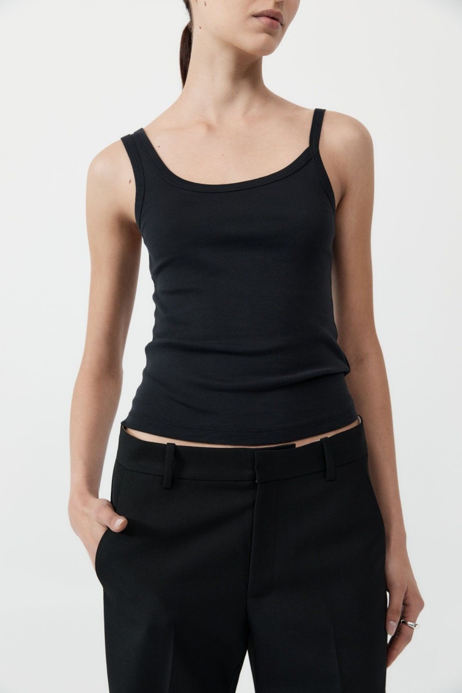 ST. AGNI Organic Cotton Asymm Tank - Black | Tops