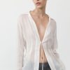 ST. AGNI Sheer Linen Tie Top - White | Tops