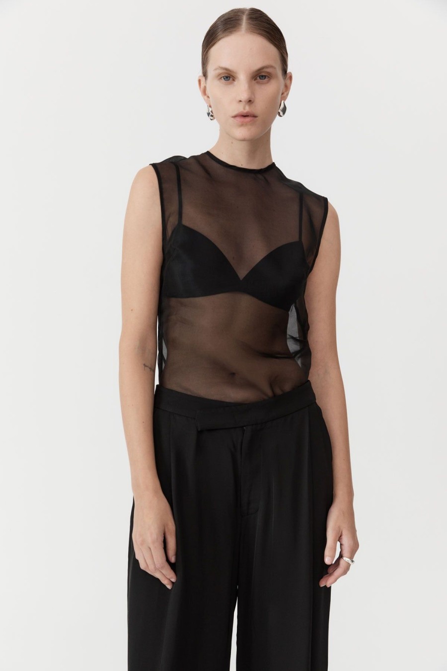 ST. AGNI Sheer Organza Top - Black | Tops