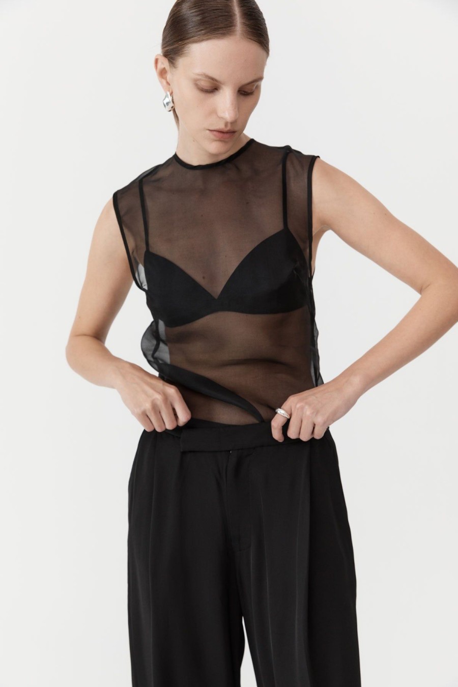 ST. AGNI Sheer Organza Top - Black | Tops